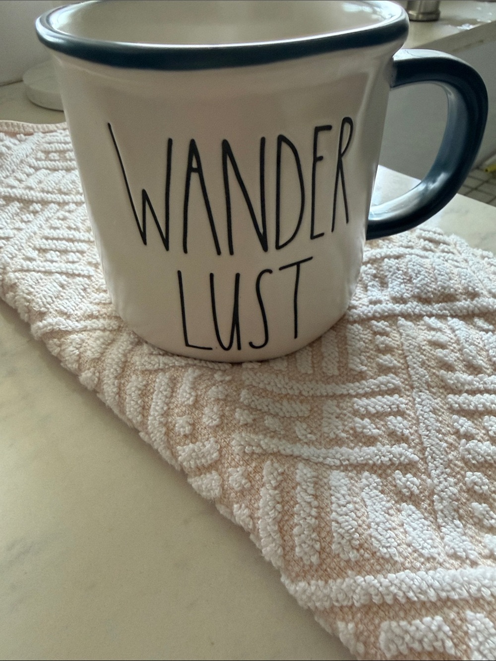 Wanderlust Ceramic Mug with Navy Trim - Rae dunn by magenta artisan collection